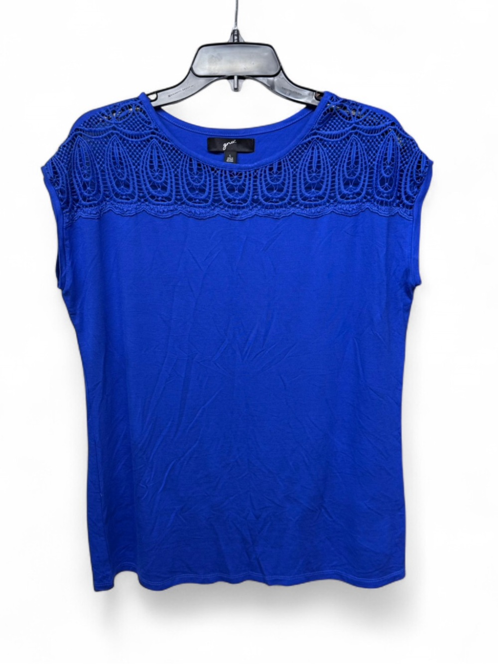GNW Royal Blue Crochet Yoke Short Sleeve Tee